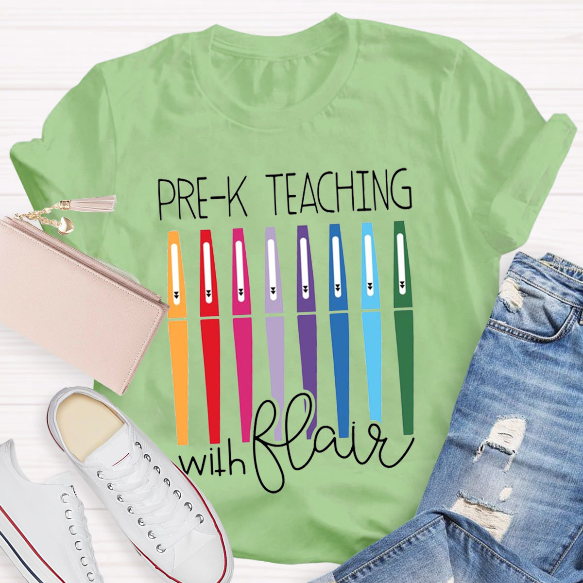 Personalize Grade Pre-k Teaching With Flair Teacher T-Shirt