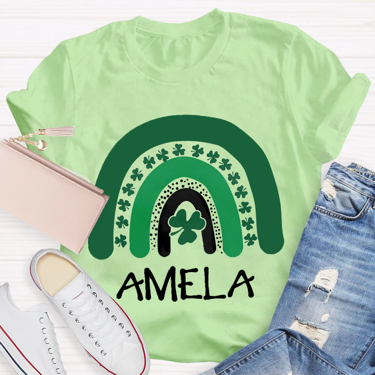 Personalized Name Green Rainbow St Patrick's Day T-Shirt