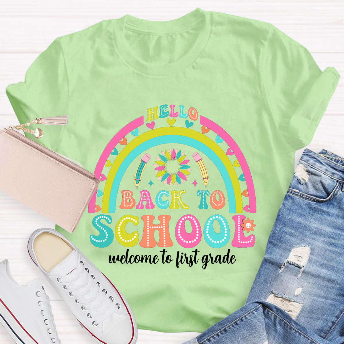 Personalized Grade Hello First Grade Back to school Teacher T-Shirt