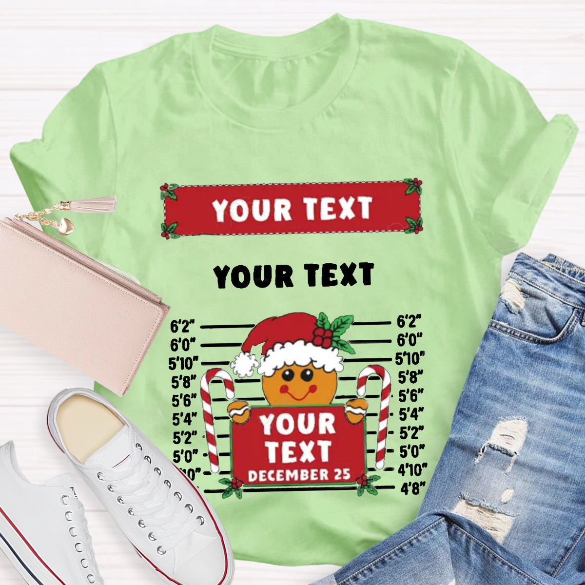 Personalized Text Funny Gingerbread Inmate Christmas Teacher T-Shirt