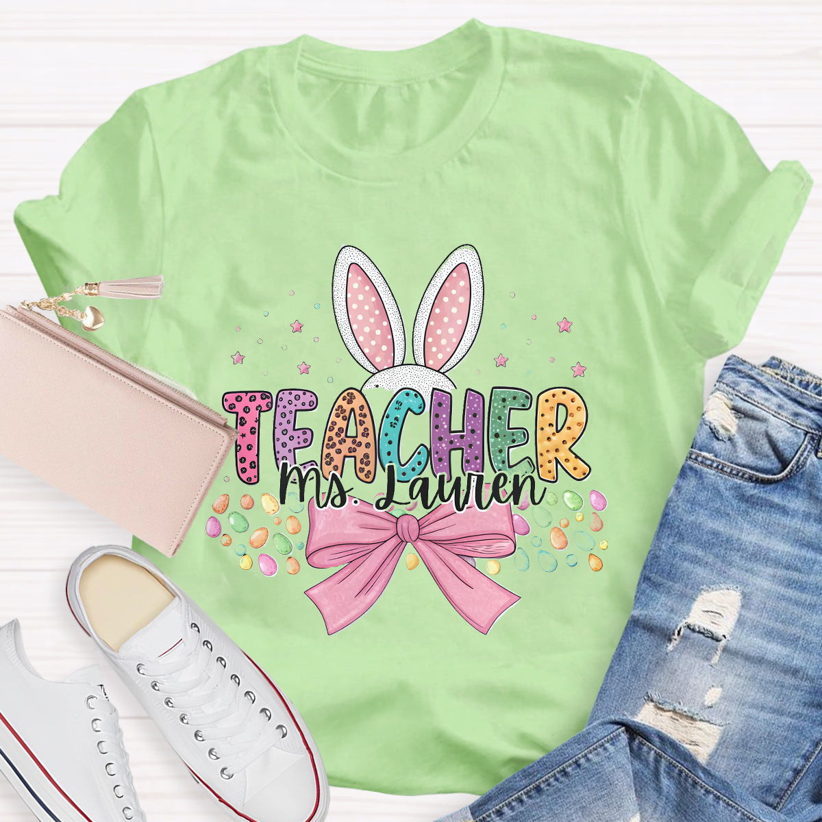 Personalized Name Bunny Teacher T-Shirt