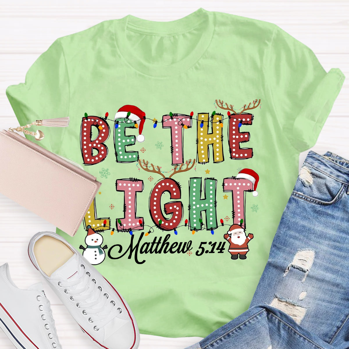 Christmas Light Be The Light Teacher T-Shirt