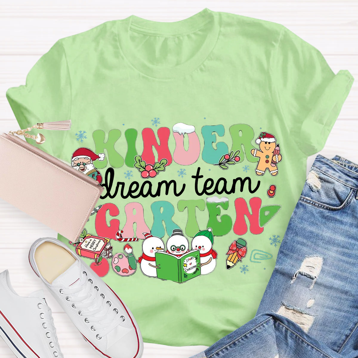 Personalized Grade Dream Team Christmas Snowman Reading A Book T-Shirt