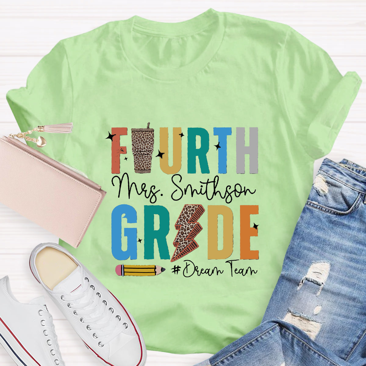 Personalized Grade And Name Leopard Water Cup Teacher T-Shirt