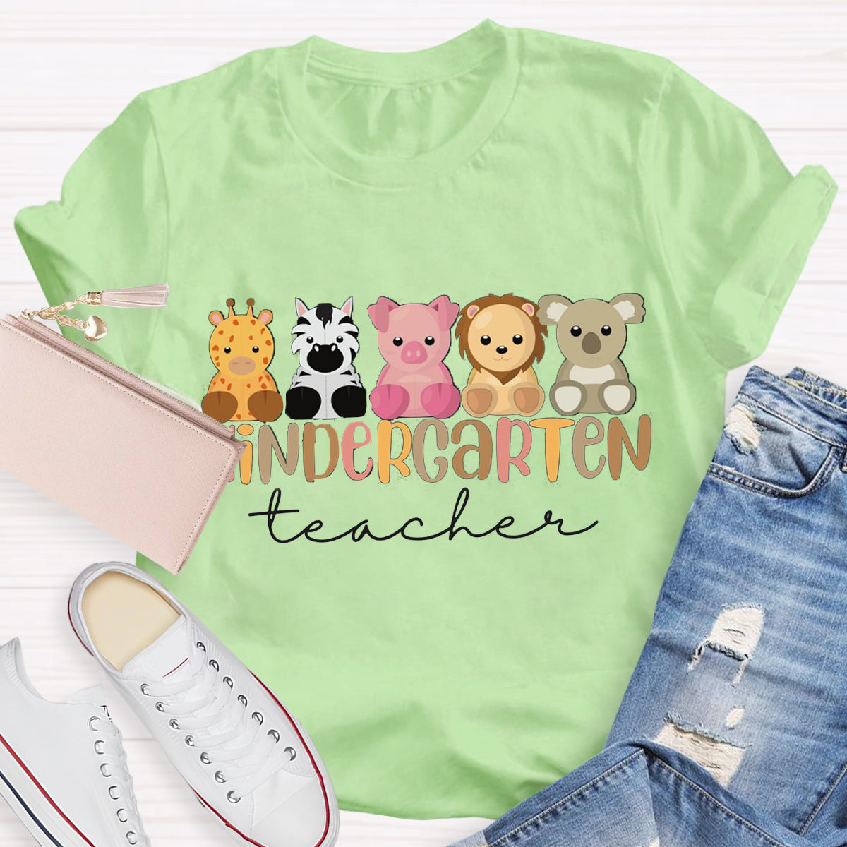 Personalized Grade Kindergarten Animal Teacher T-Shirt