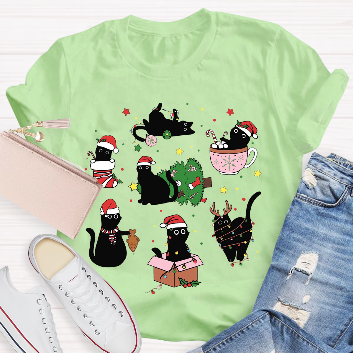 Christmas Funny Black Cat T-Shirt