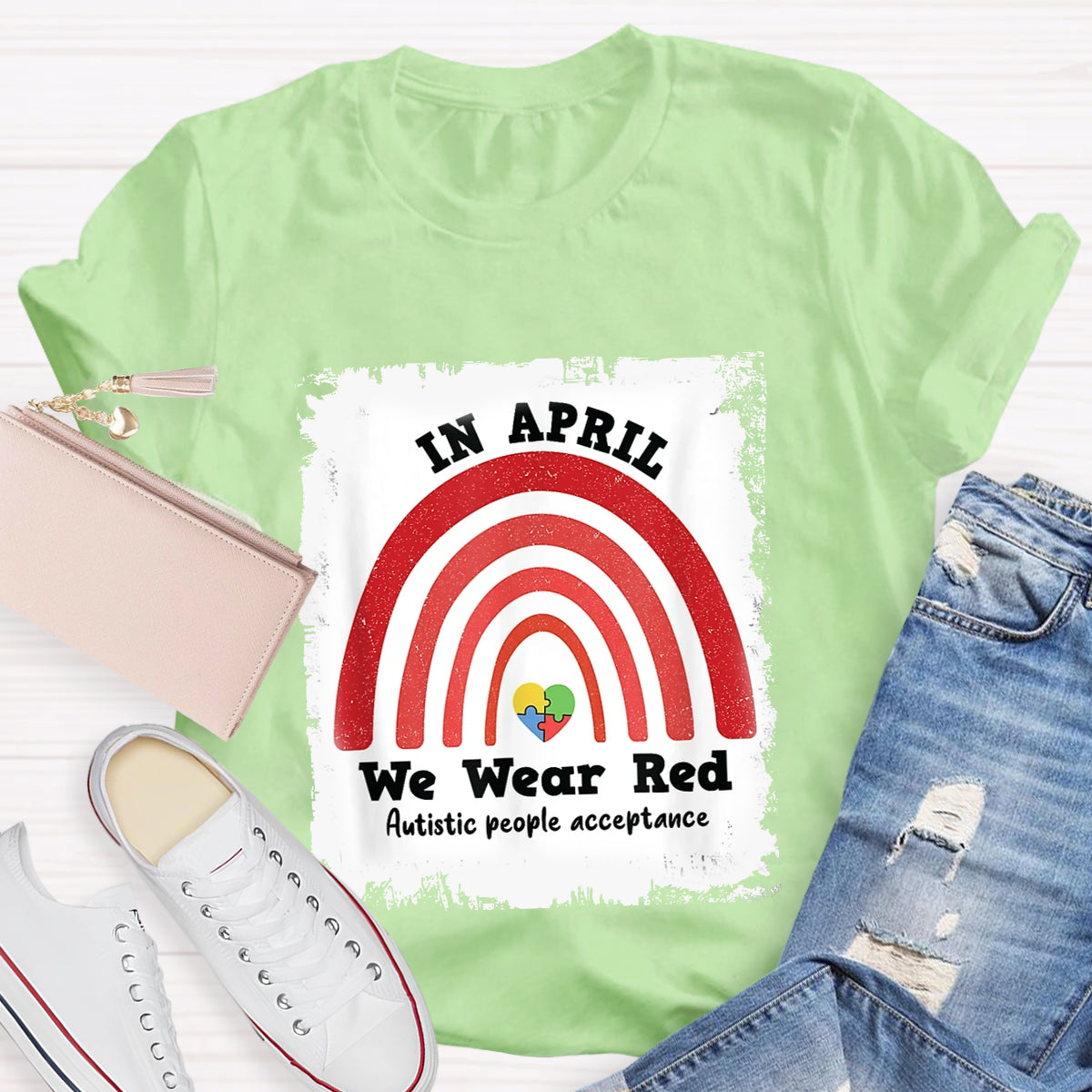 In April We Wear Red Autism People Acceptance T-Shirt