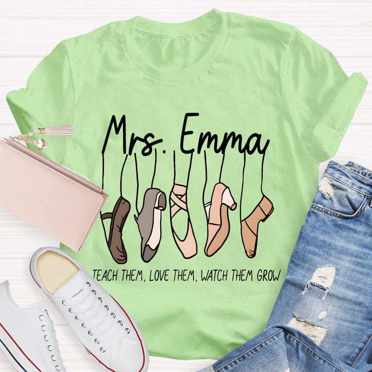 Personalized Name Watch Them Grow Teacher T-Shirt