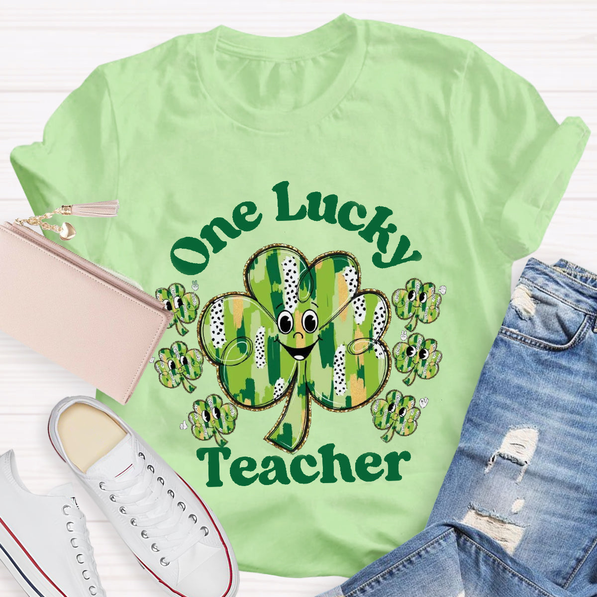 One Lucky Teacher Funny Shamrock T-Shirt