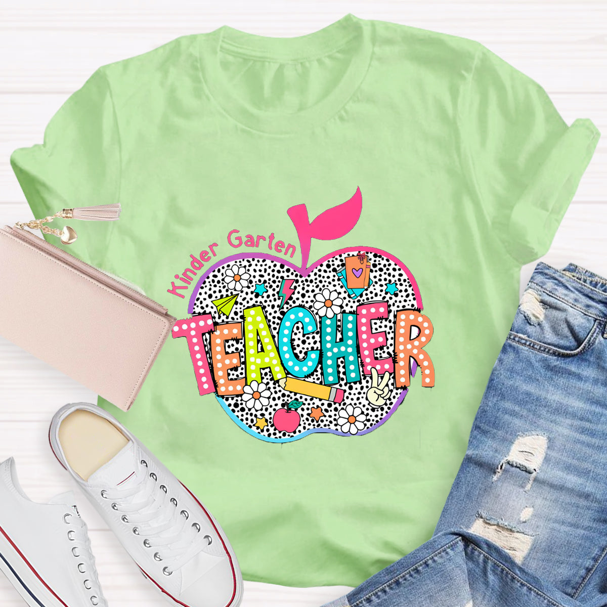 Personalized Neon Leopard Apple Grade Teacher T-Shirt
