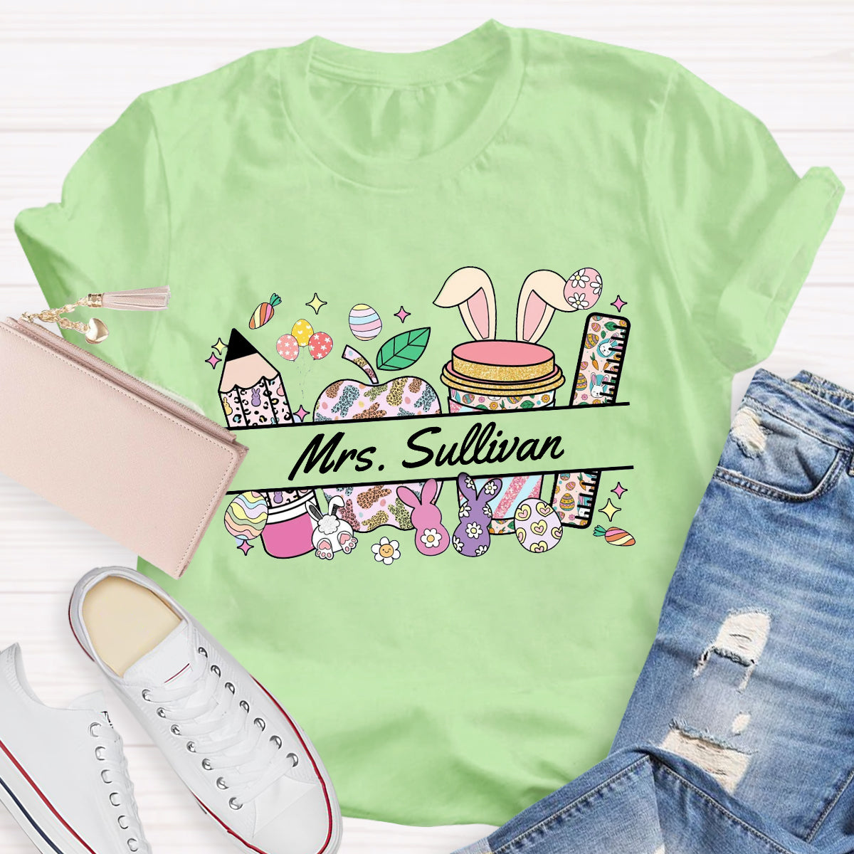 Personalized Name Easter Bunny Teacher T-Shirt