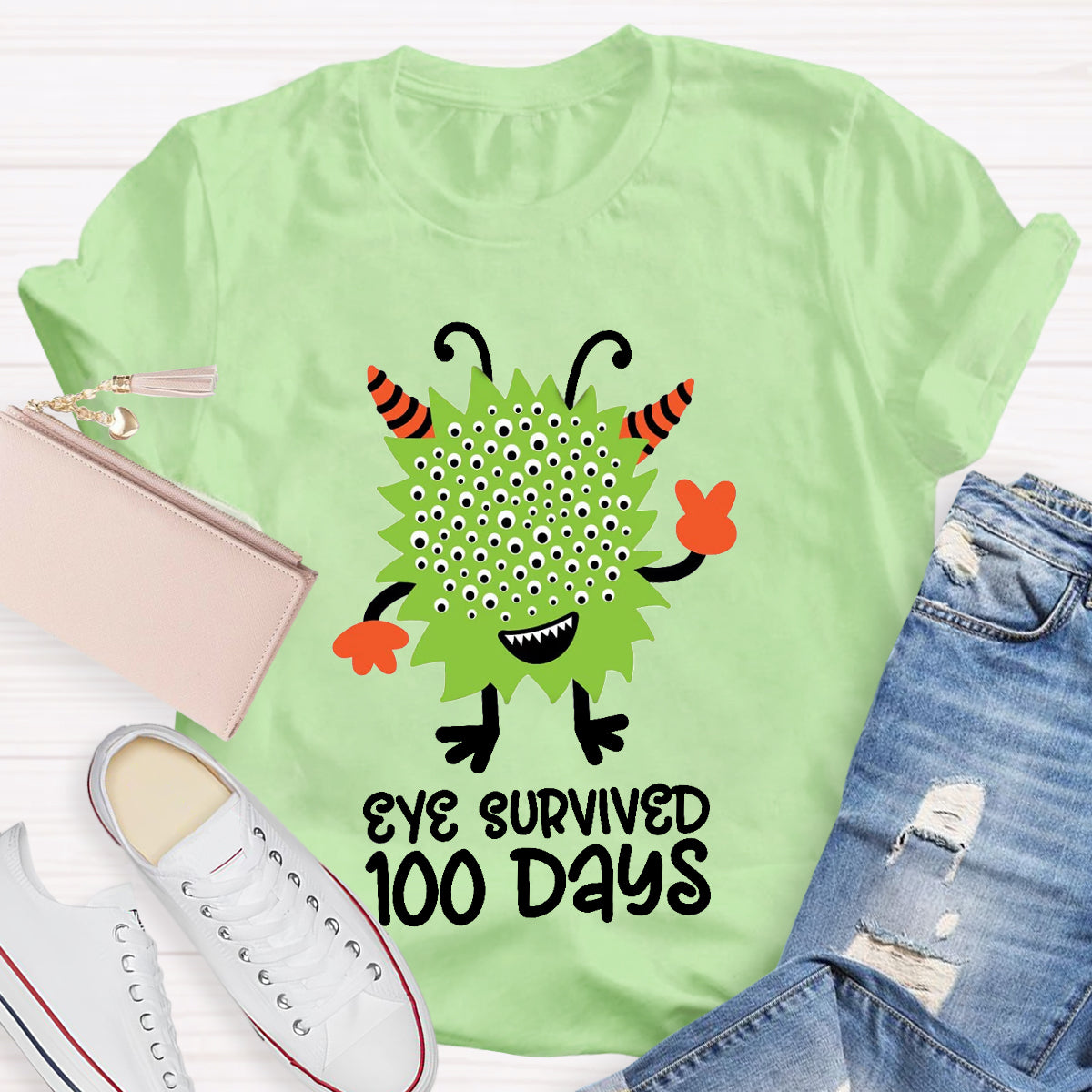 Eye Survived 100 Days Teacher T-Shirt