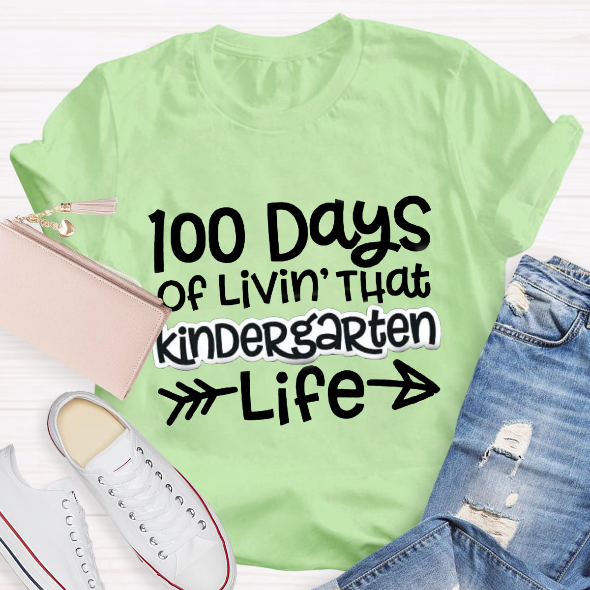 Personalized Grade 100 Days Of Livin' That Kindergarten Life T-Shirt