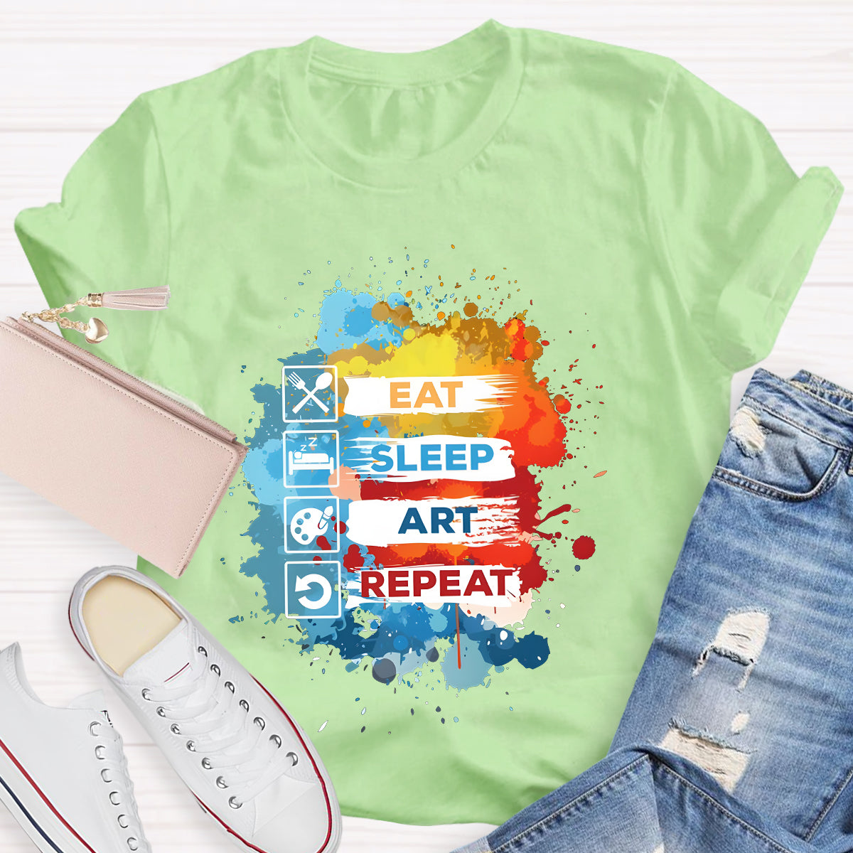 Eat Sleep Art Repeat Teacher T-Shirt