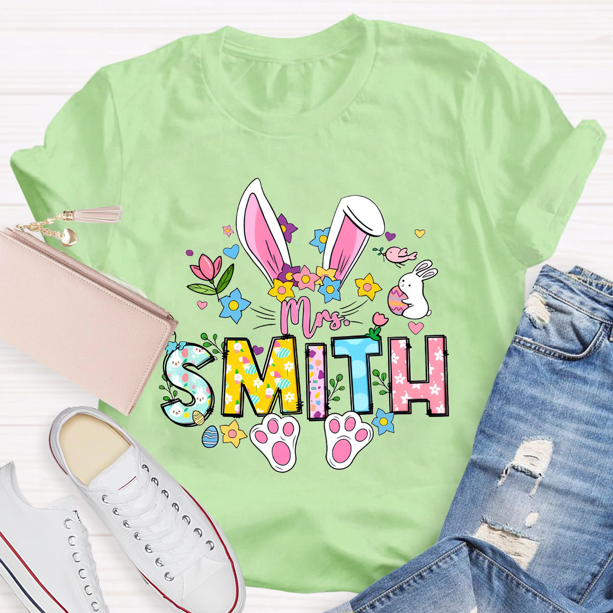 Personalized Easter Bunny Teacher T-Shirt