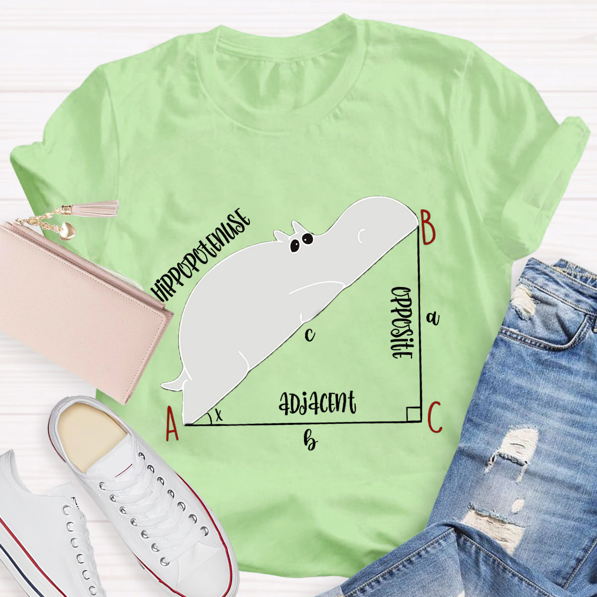 Diagram Hippopotenuse Adjacent Opposite Math Teacher T-Shirt