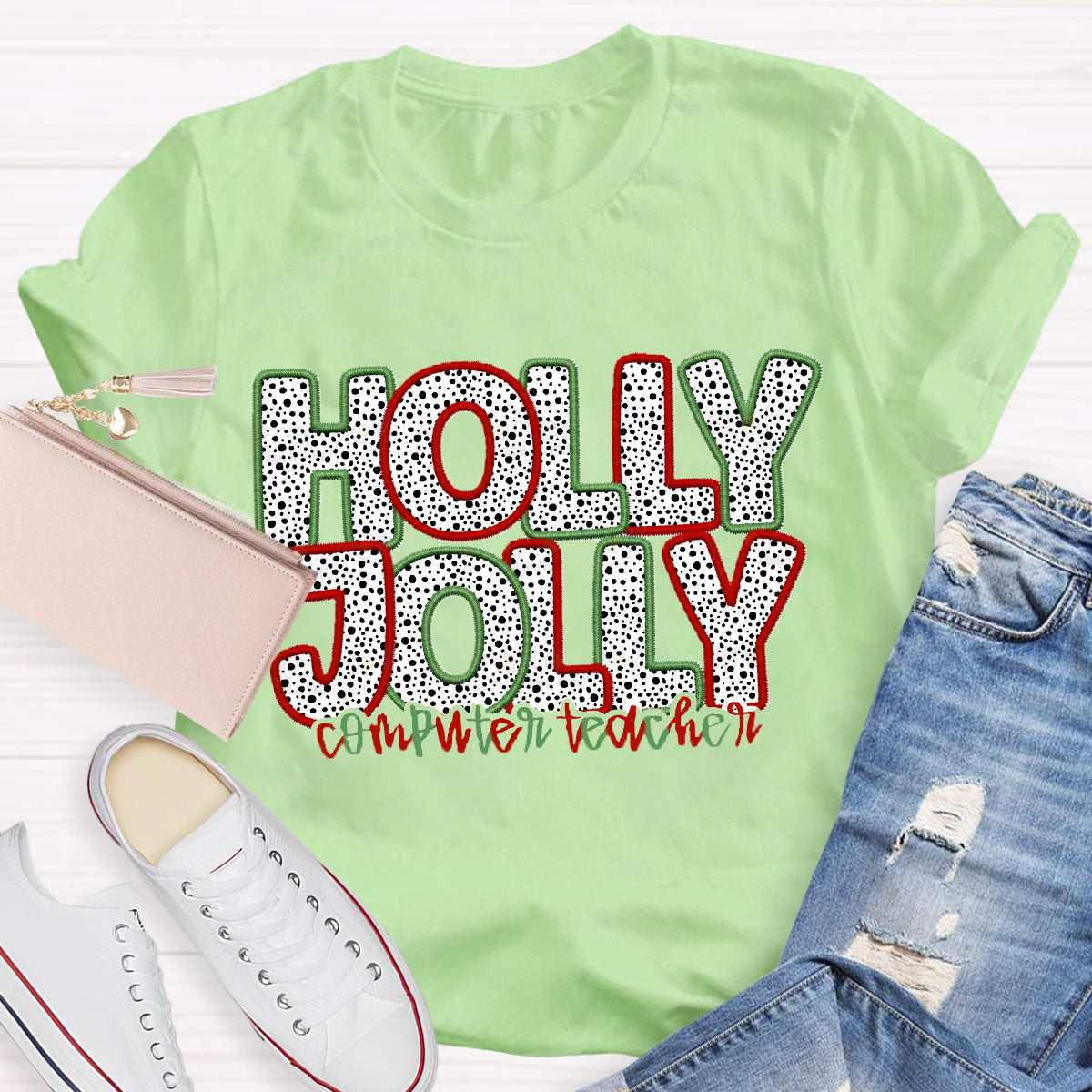 Personalized Subject Holly Jolly Teacher T-Shirt