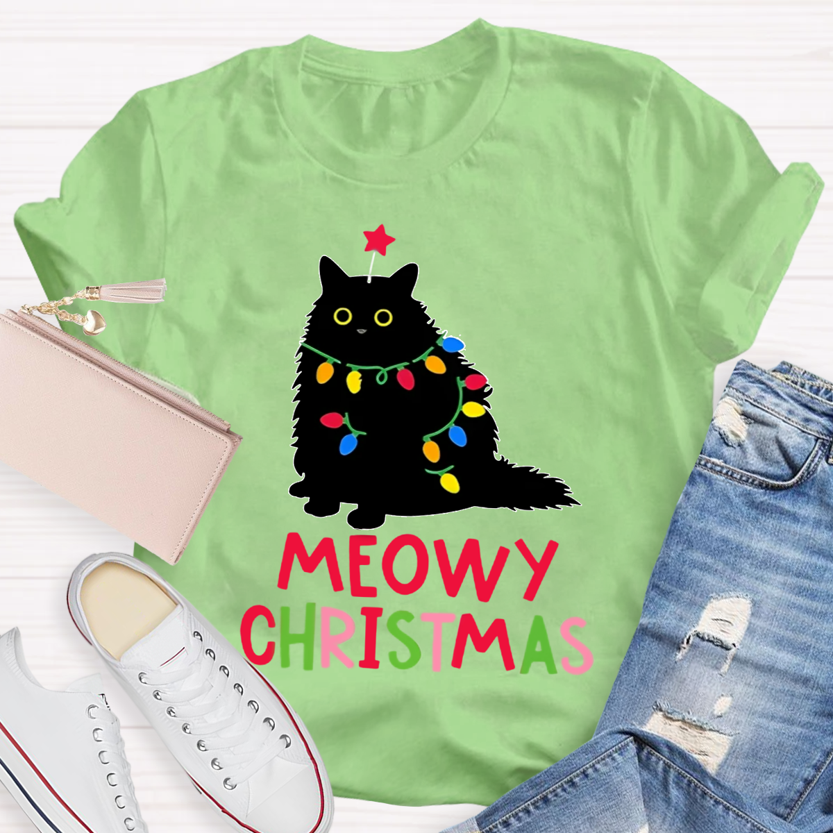 Meowy Christmas Teacher T-Shirt