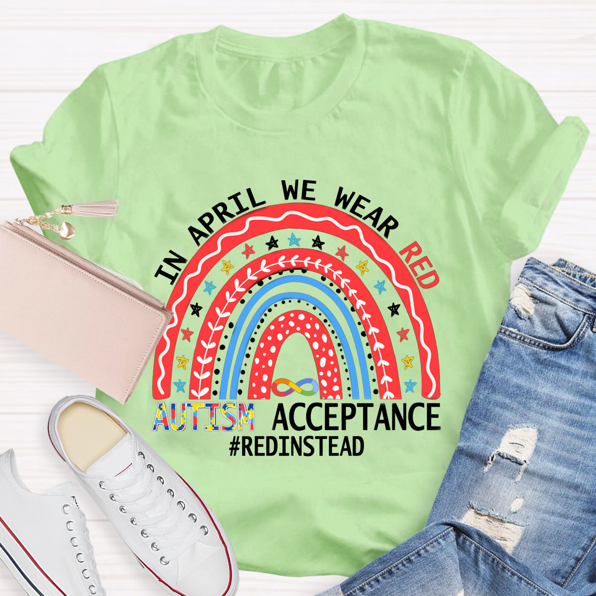 In April We Wear Red Autism Acceptance T-Shirt