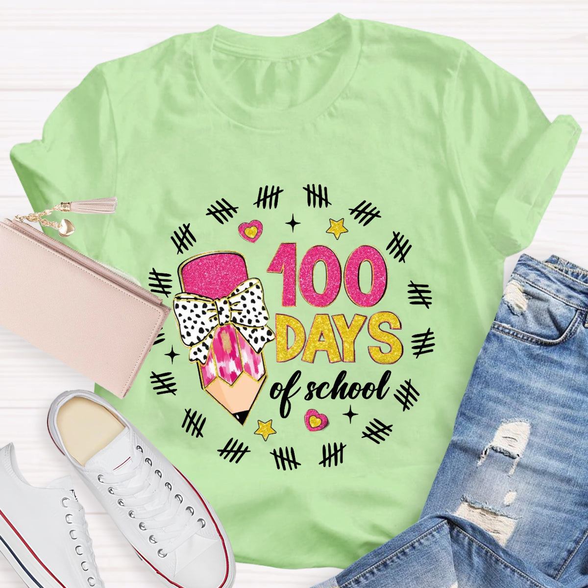 100 days of School Bow Teacher T-Shirt