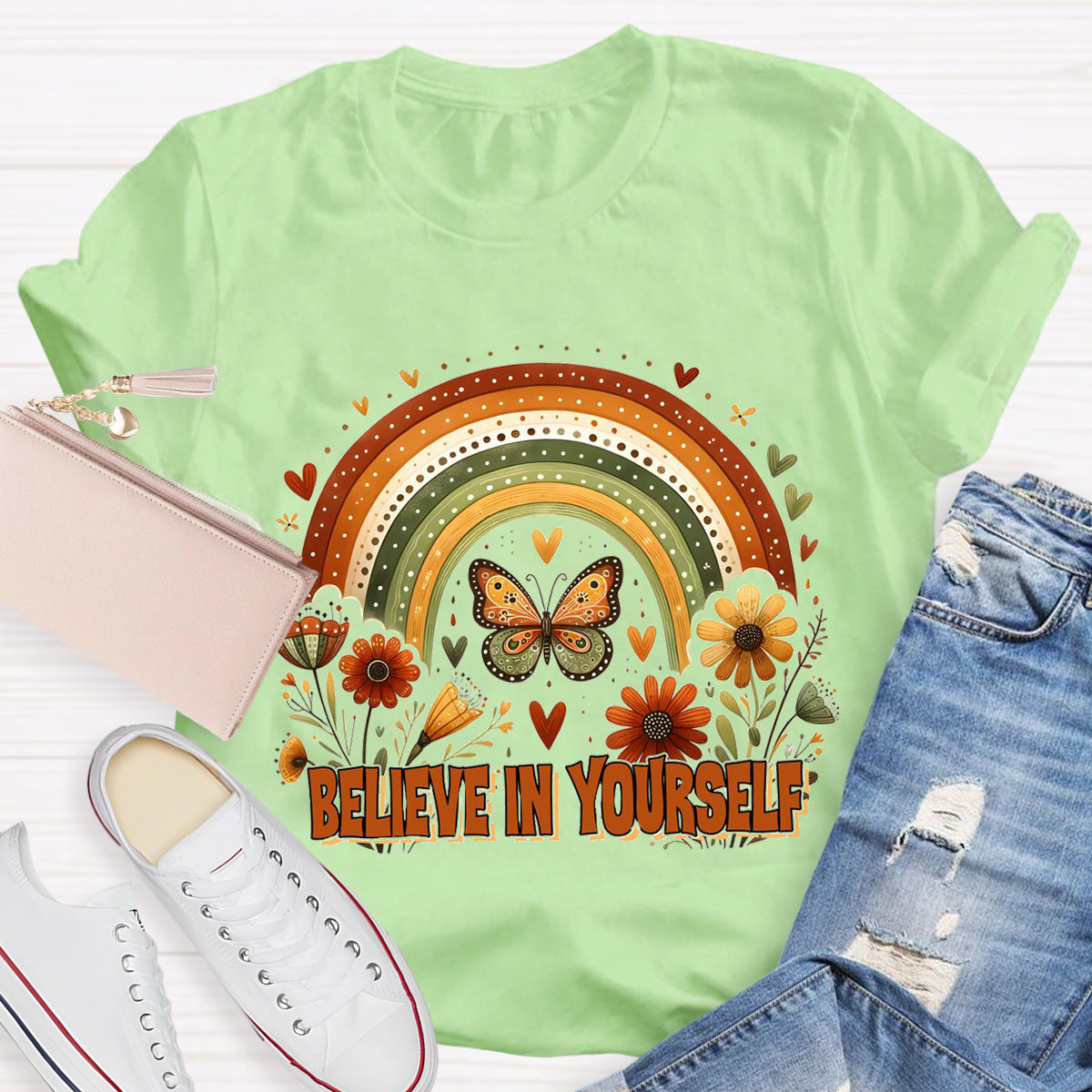 Believe In Yourself Floral Butterfly Teacher T-Shirt