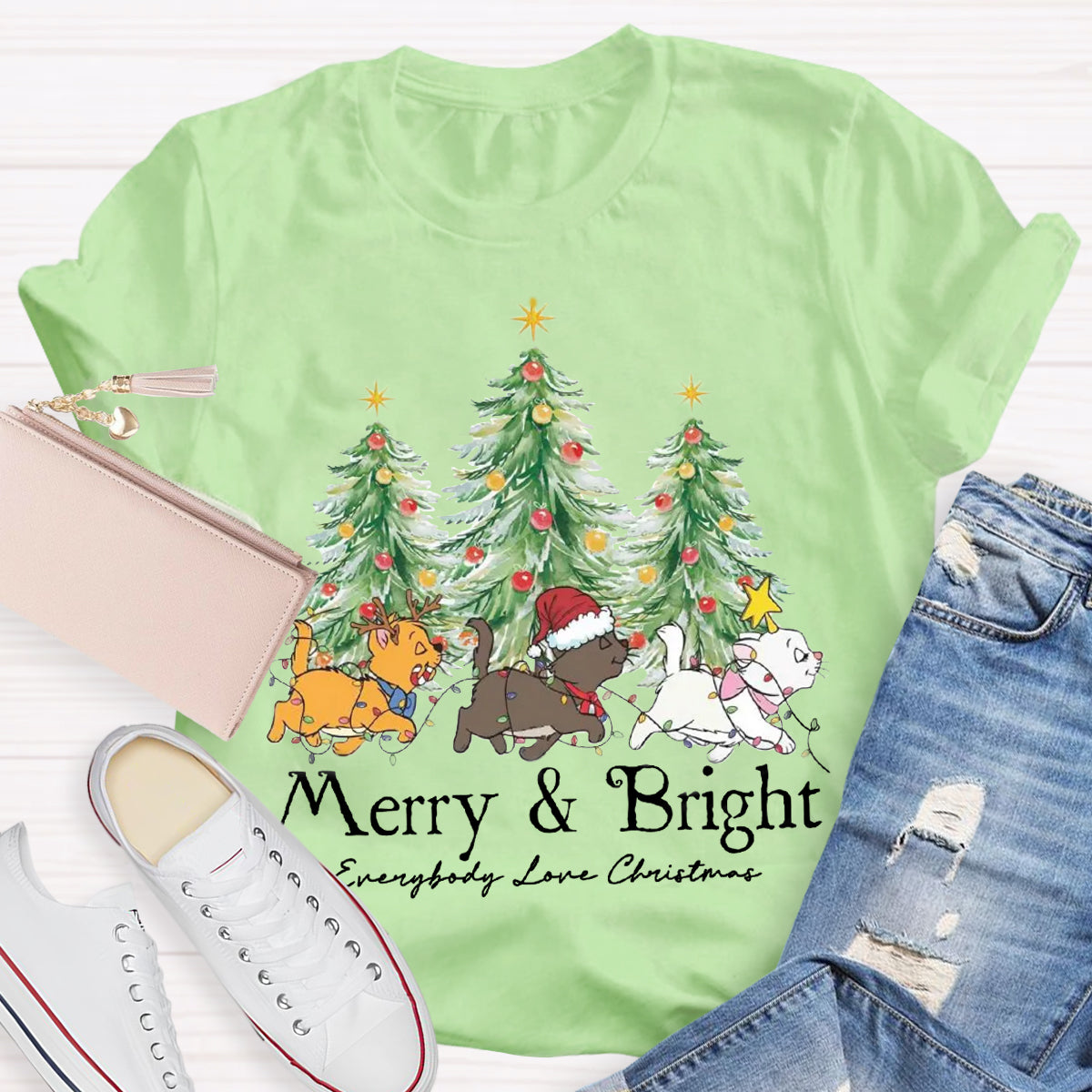 Merry & Bright Everybody Love Christmas Teacher T-Shirt