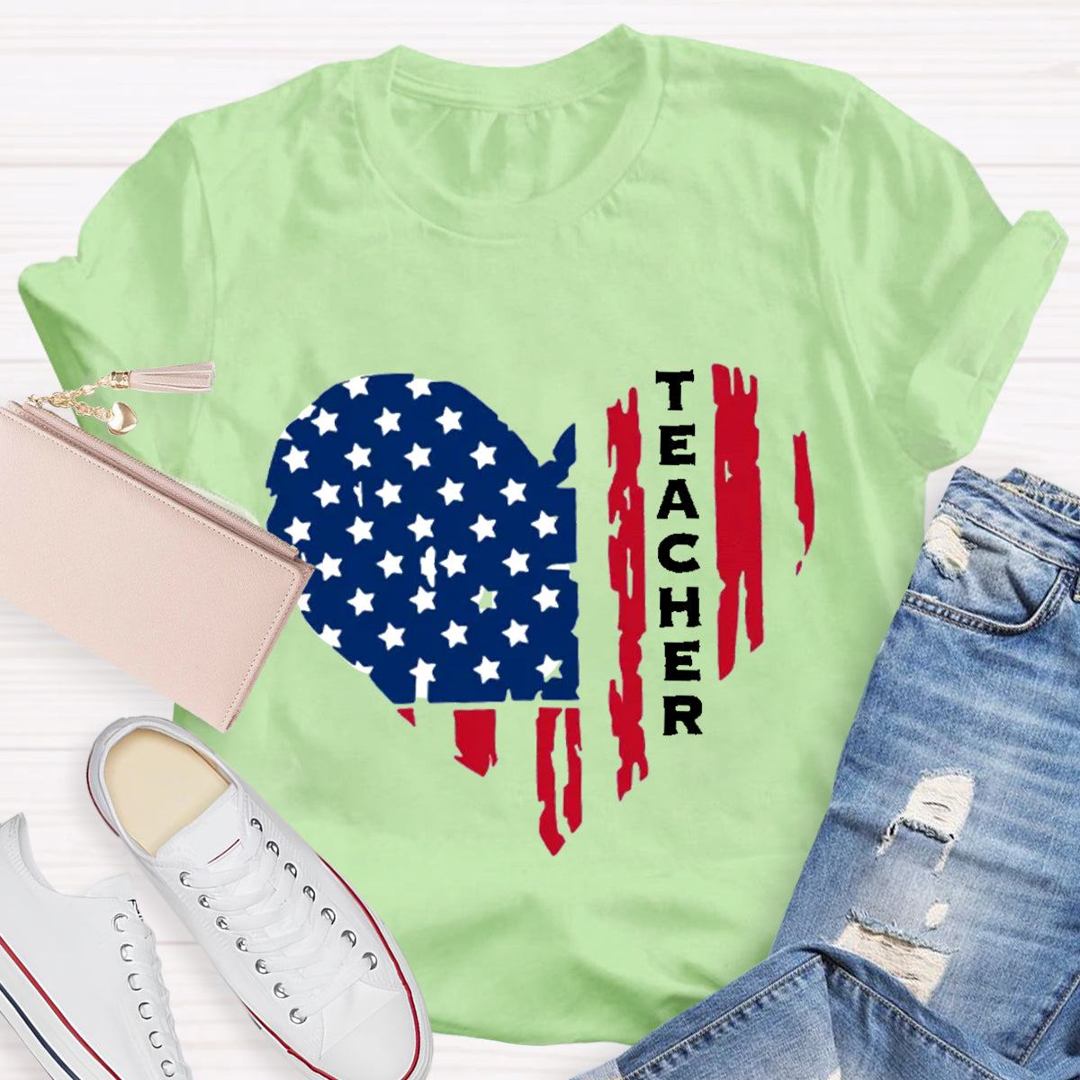 American Teacher Heart Teacher T-Shirt