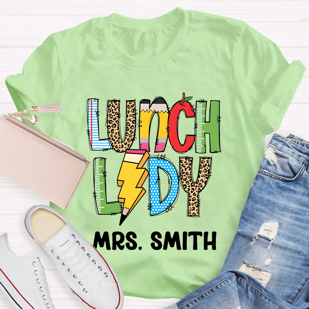Personalized Lunch Lady Name Leopard T-Shirt