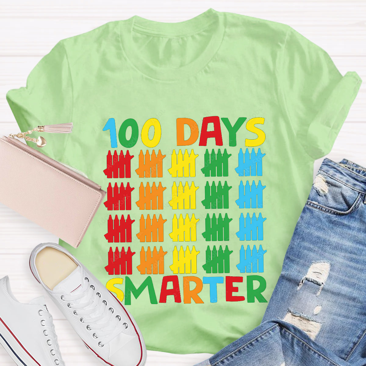 100 Days Smarter Colorful Pencil T-Shirt