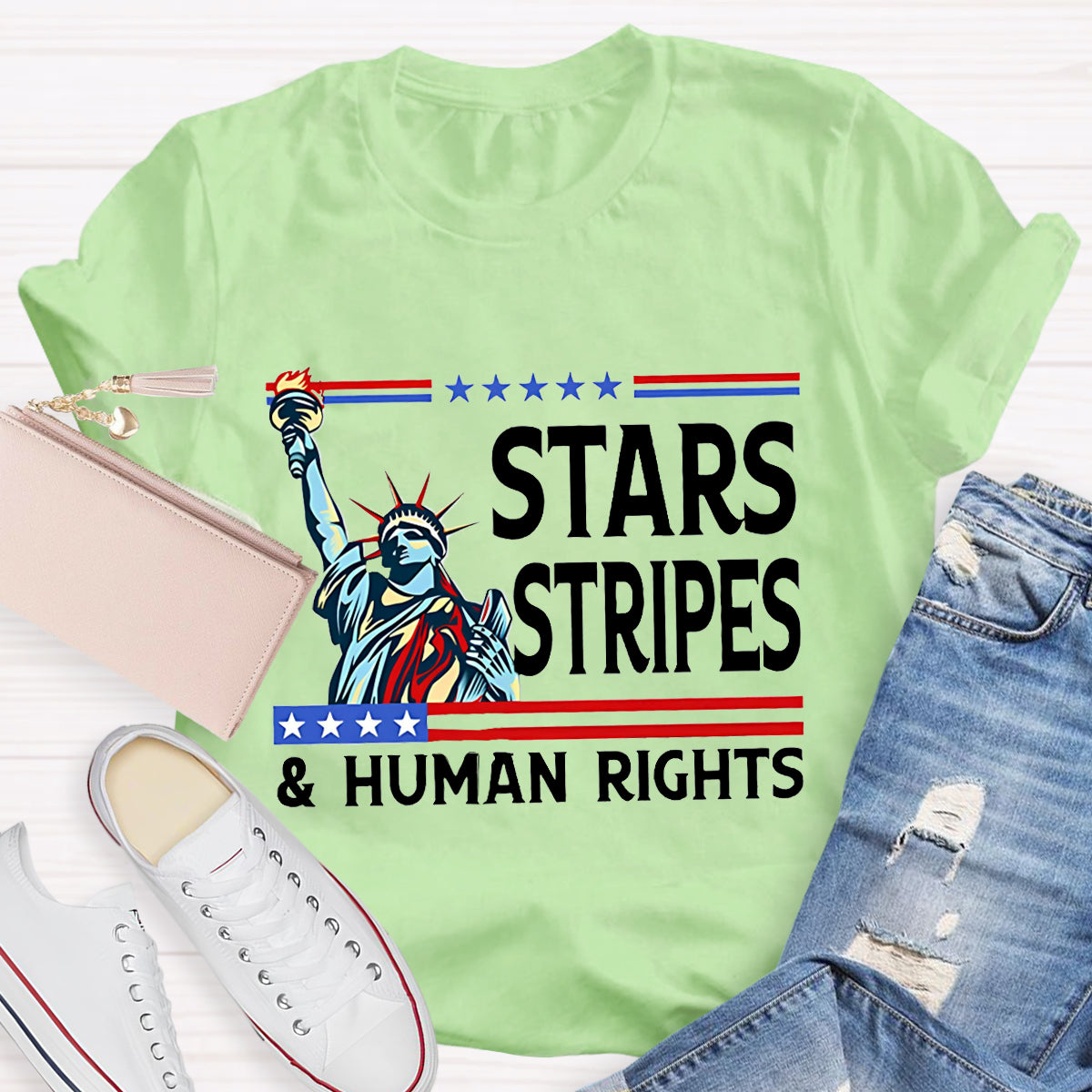 Stars Stripes And Human Rights Teacher T-Shirt