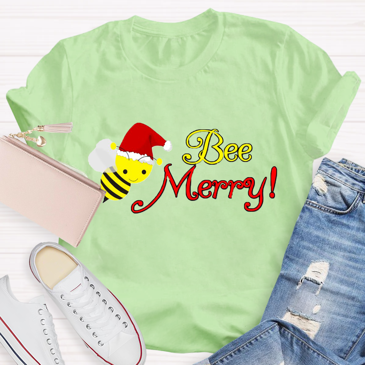 Christams Bee Happy Teacher T-Shirt