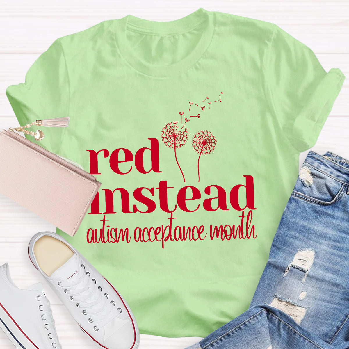 Red Instead Autism Acceptance Month T-Shirt