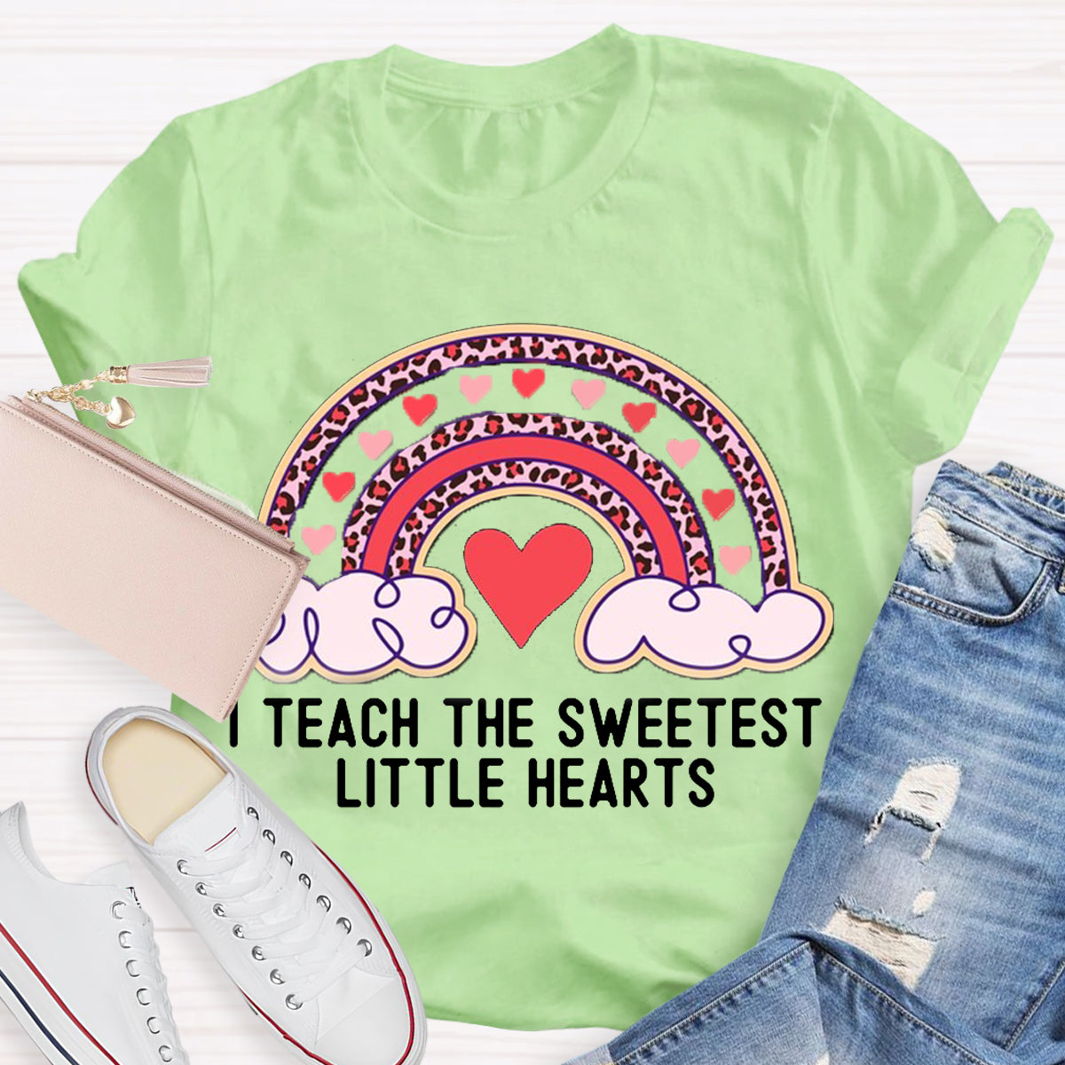 I Teach The Sweetest Little Hearts Rainbow Teacher Valentines Day T-Shirt