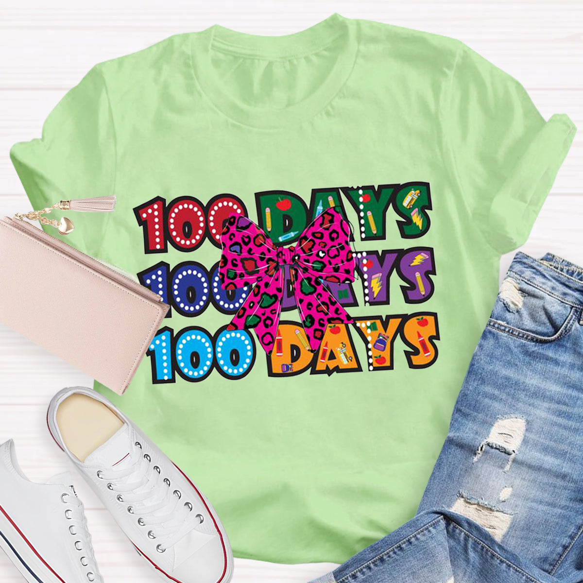 100 Days  Bow Teacher T-Shirt