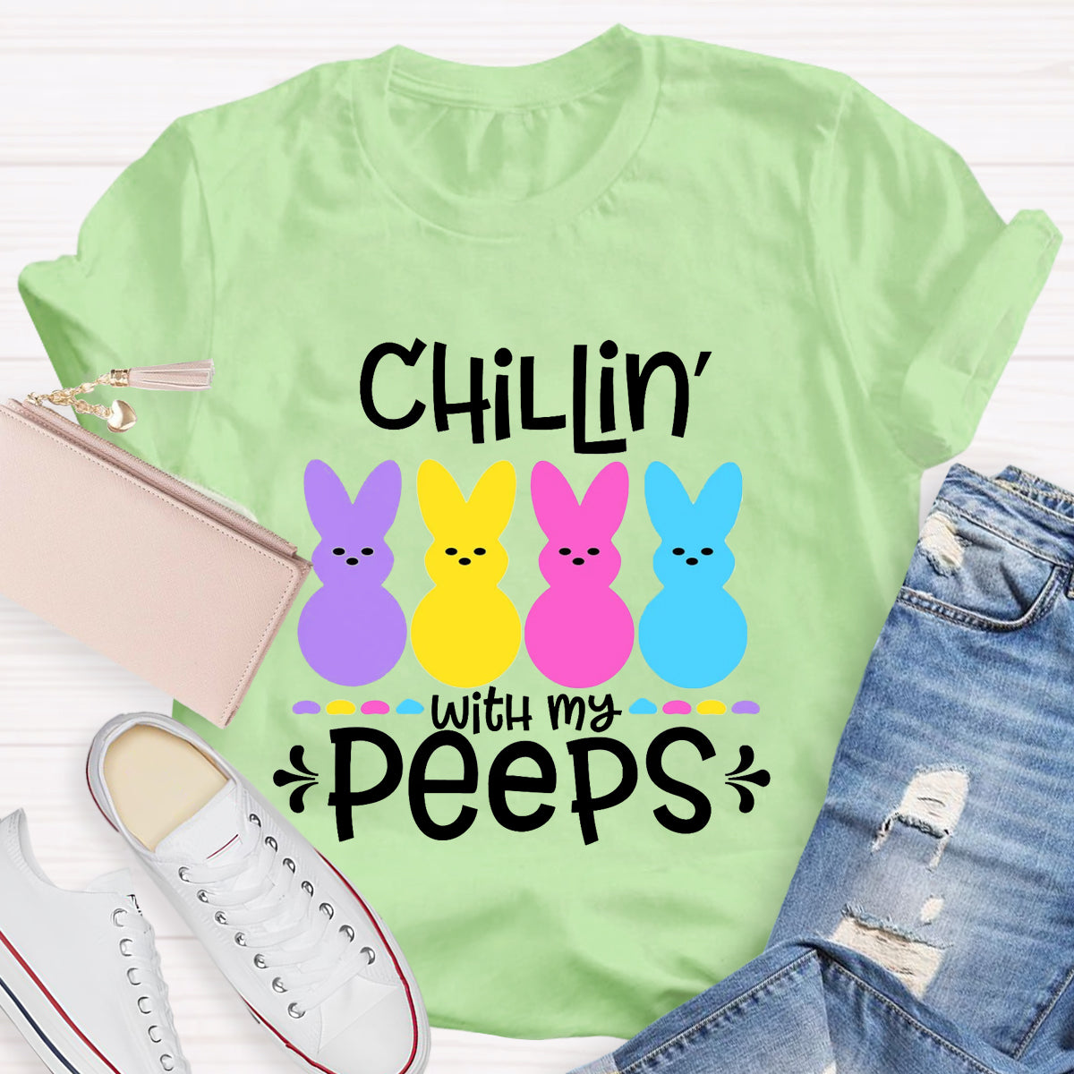 Chilling With My Peeps Easter Bunny T-Shirt