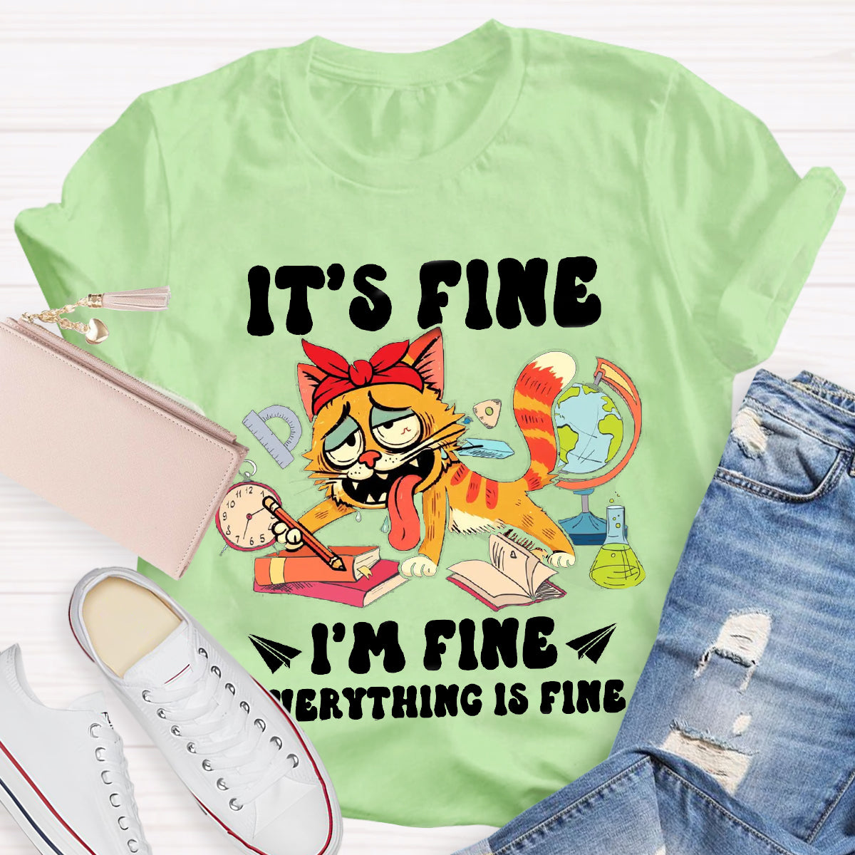 It's Fine I'm Fine Everything Is Fine 100 Days of School Teacher T-Shirt