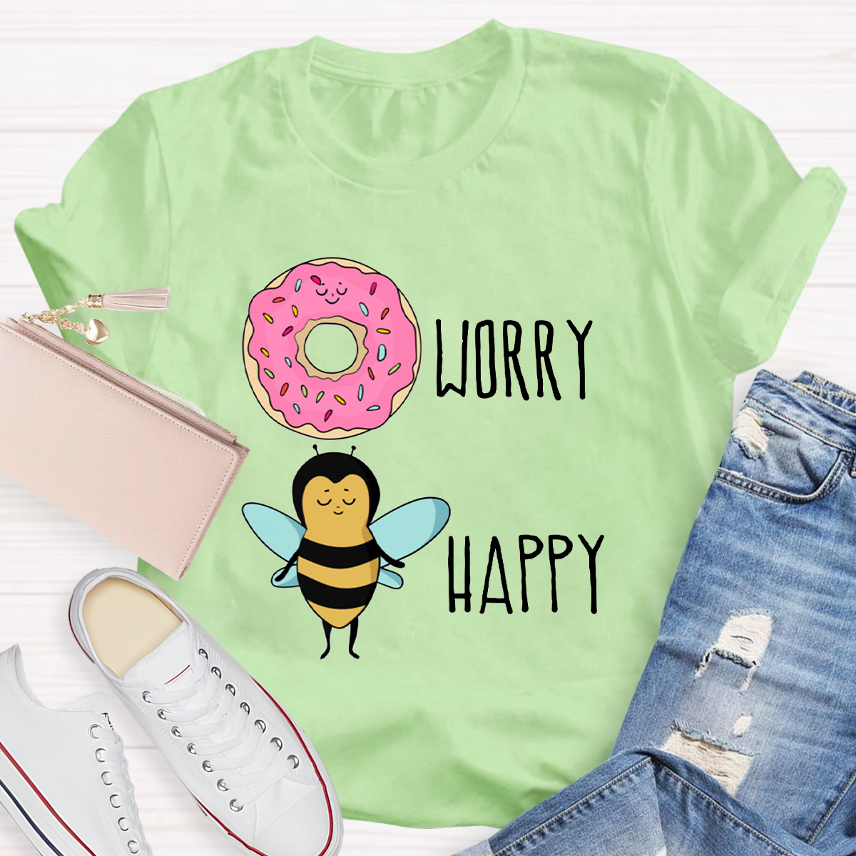 Donut Worry Bee Happy Funny T-Shirt