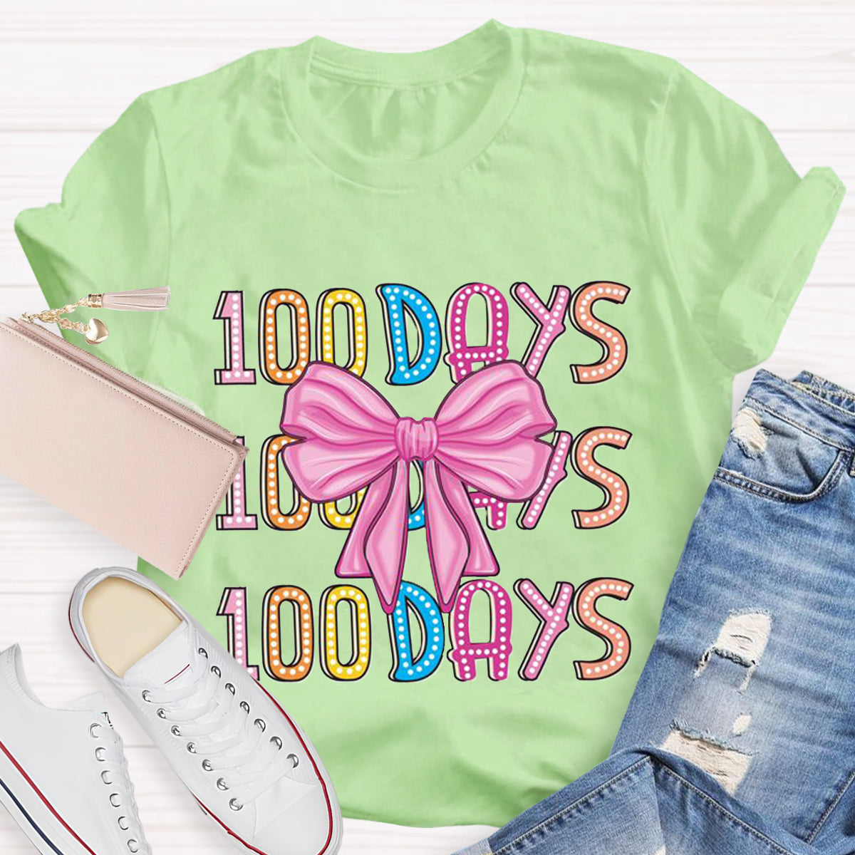 Happy 100 Days Of School  Polka Dot Bow  T-Shirt