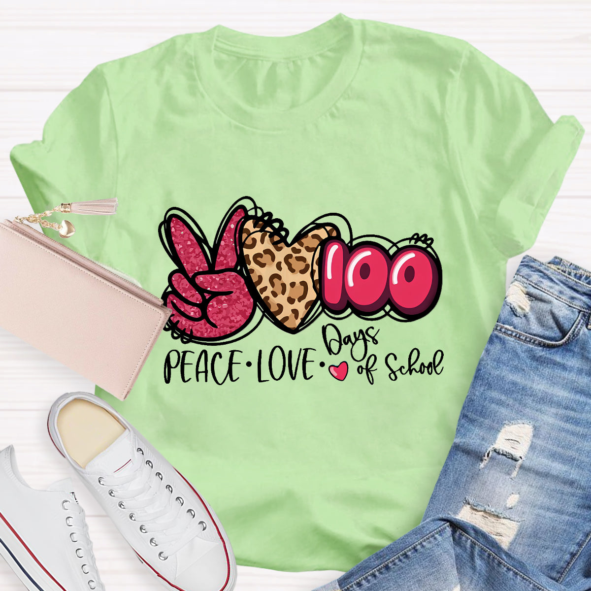 Peace Love 100 Days Of School Teacher T-Shirt