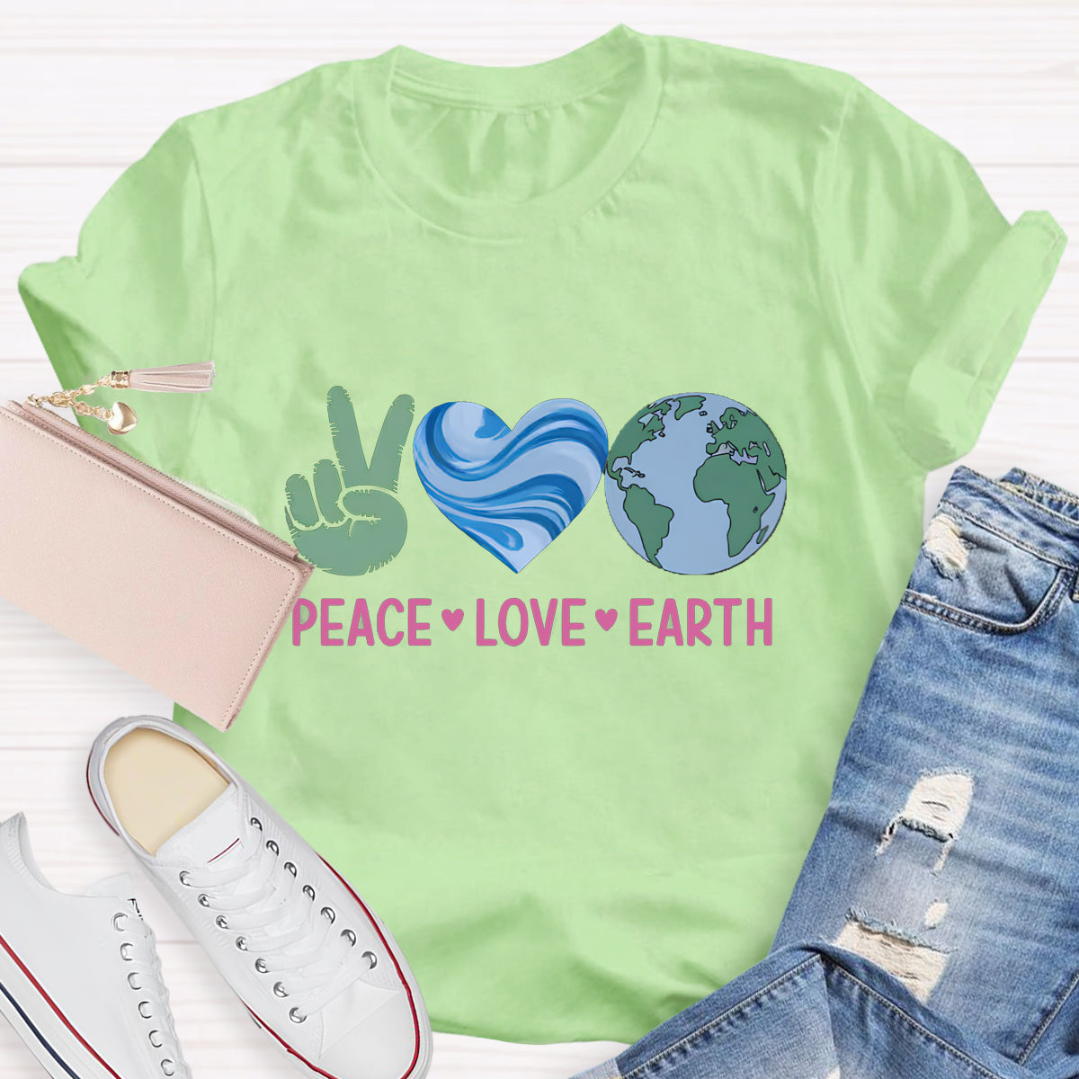 Peach Love Earth Teacher T-Shirt