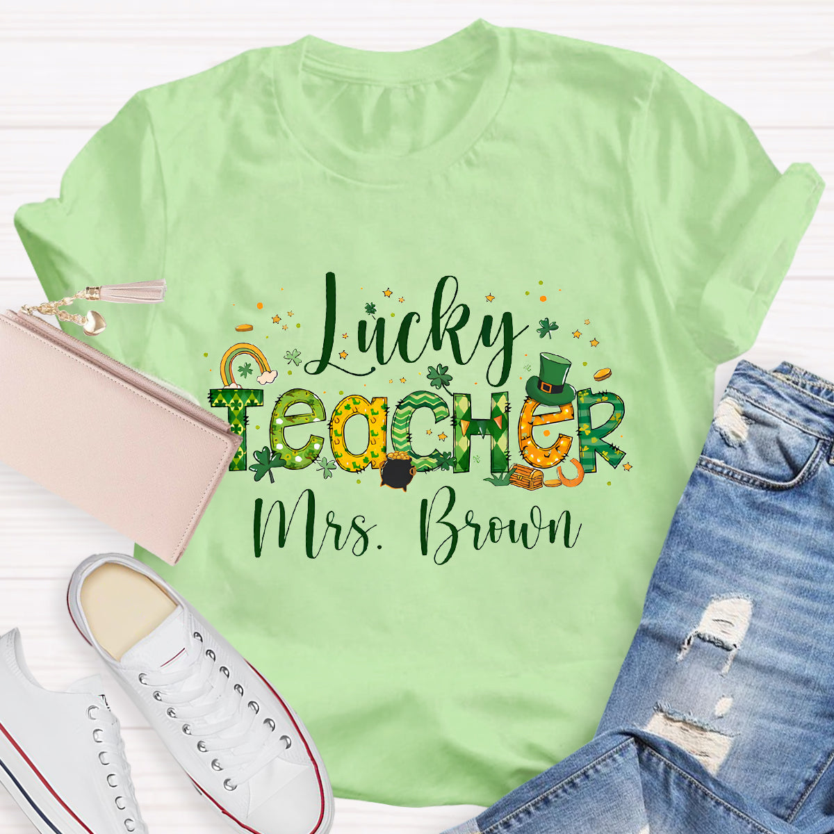 Personalized Lucky Teacher Name T-Shirt