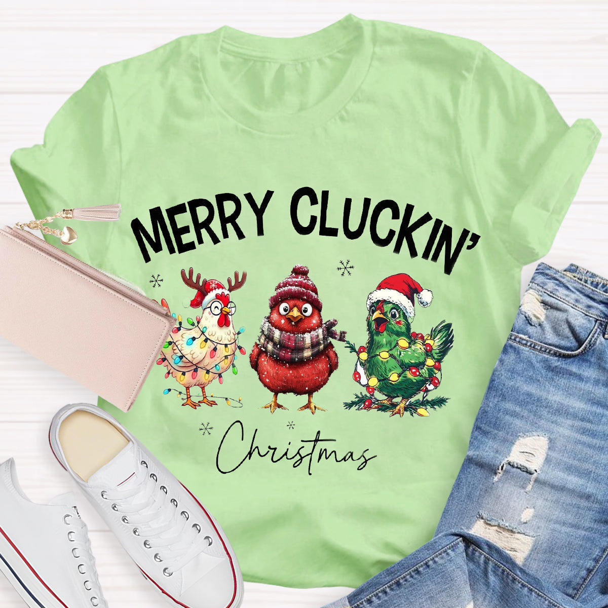 Merry Cluckin Chicken Funny Christmas T-Shirt