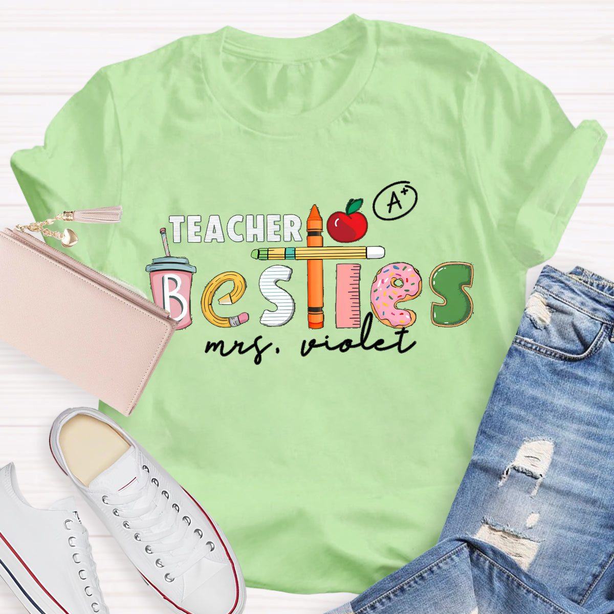 Personalized Name Apple Teacher T-Shirt