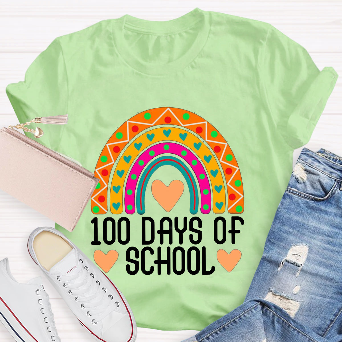 100 Days Of School Rainbow Teacher T-Shirt