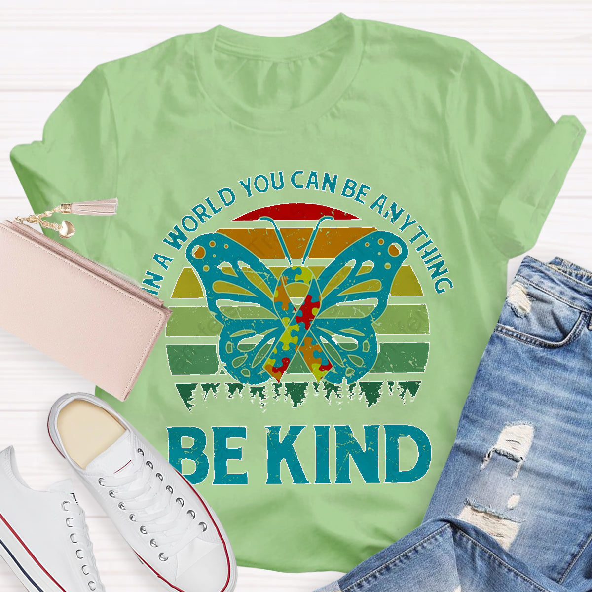 In A Word You Can Be Anything Be Kind Teacher T-Shirt