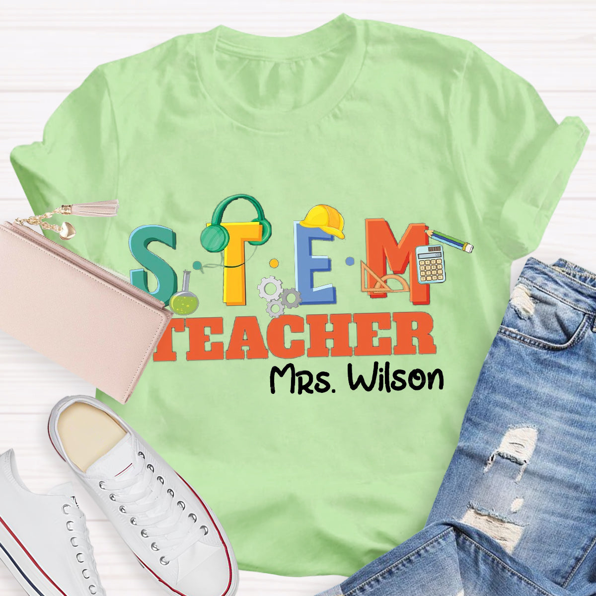 Personalized Name STEM Teacher Pencil T-Shirt