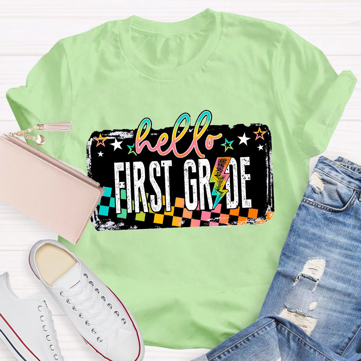 Personalized Grade Hello First Grade Teacher T-Shirt