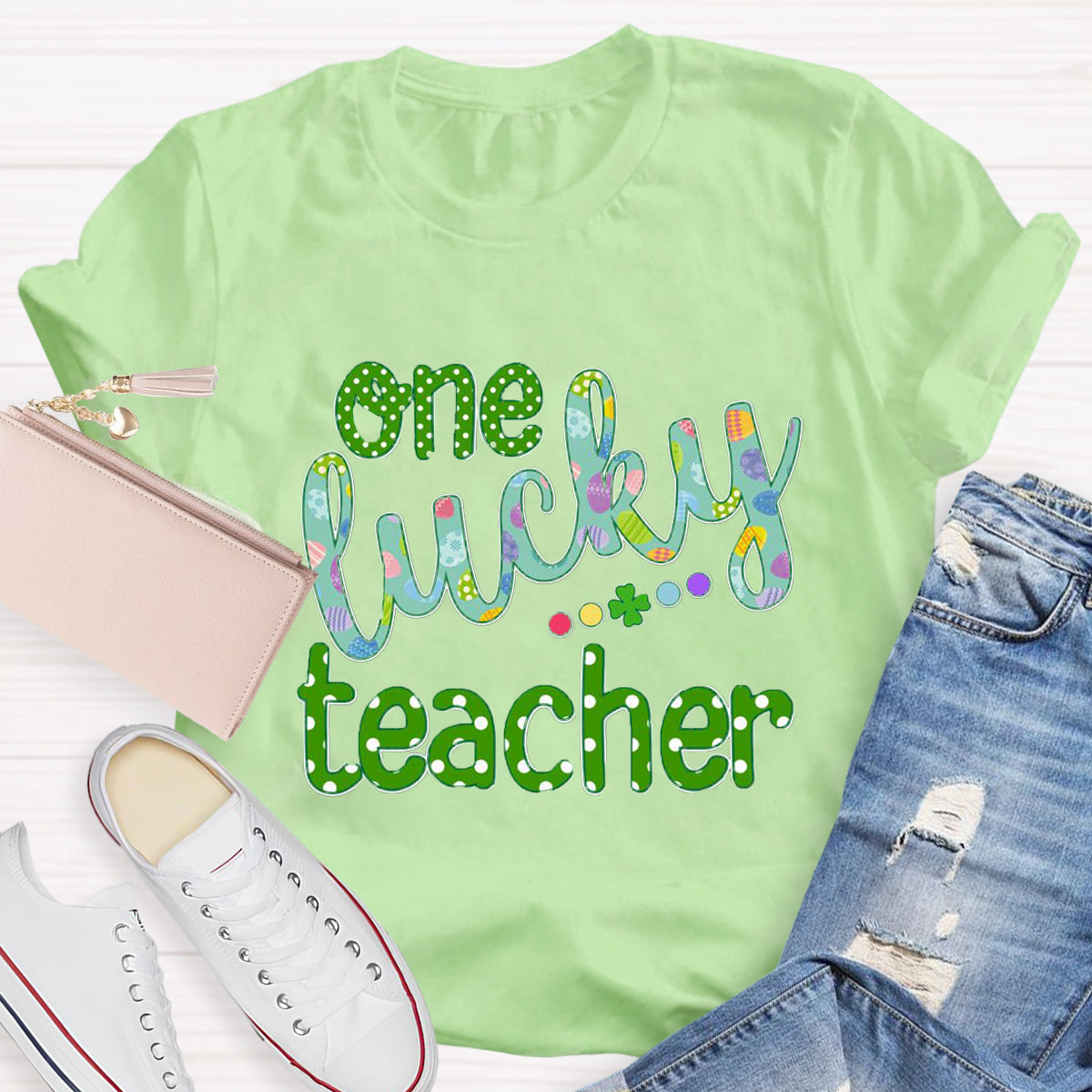 One Lucky Teacher Polka Dot Design T-Shirt