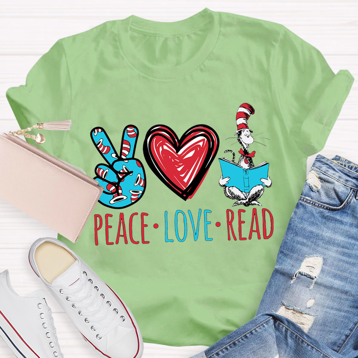 Dr. Seuss Peace Love Read Teacher T-Shirt