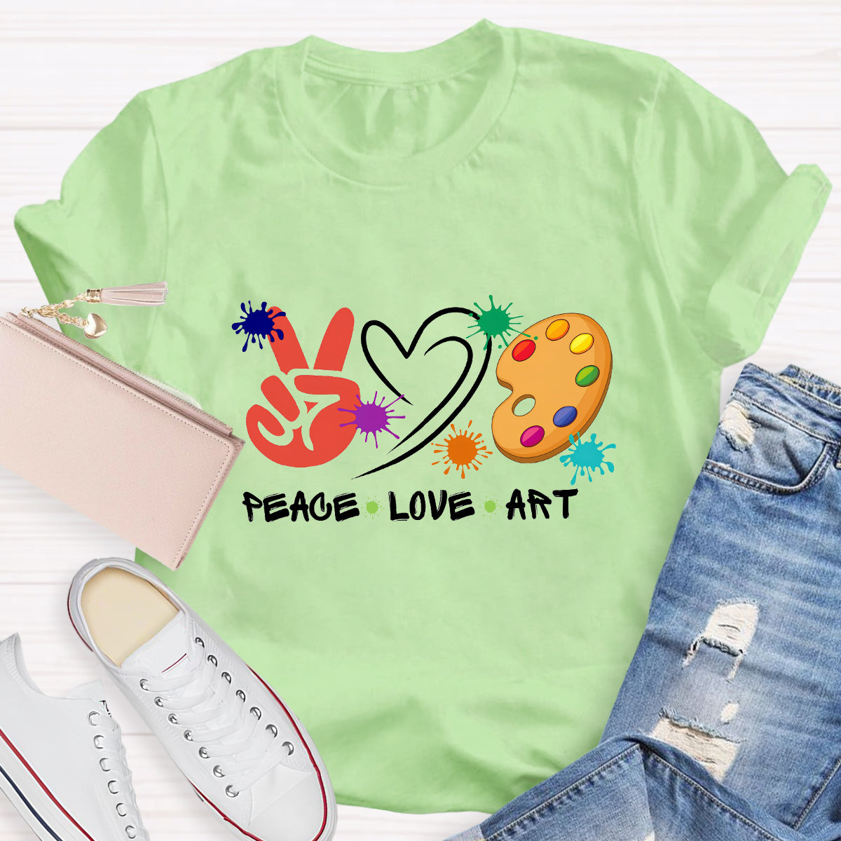 Heart Peace Love Art Teacher T-Shirt